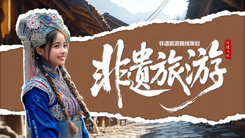 棕色国风非遗旅游路线策划PPT模板