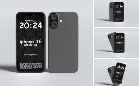 简约黑灰iPhone 16 手机PSD样机素材