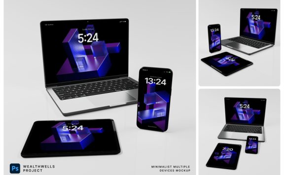 多个设备笔记本iPad和手机 PSD 样机素材