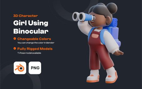 使用双目 3D 角色的女孩插画 (Blend,PNG)
