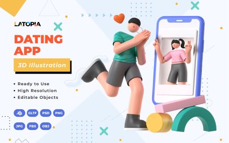 约会应用程序 3D插画 (JPG,PNG,PSD,Blend,FBX,OBJ)