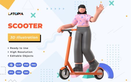 滑板车3D插画 (JPG,PNG,PSD,Blend,FBX,OBJ)