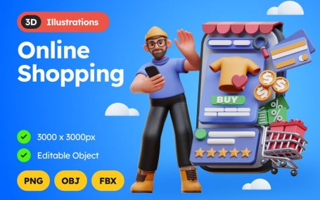 网上购物 3D 插图 (obj,fbx)