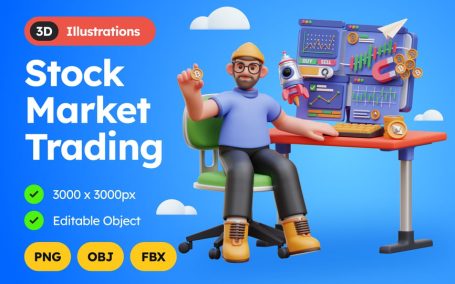 股票市场交易 3D 图 (obj,fbx)