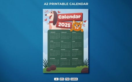 海报 2025 年日历模板 (AI,EPS,PDF,PSD)