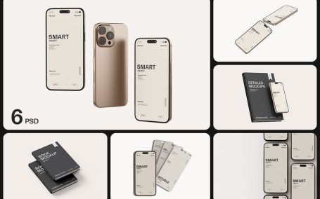 带书模型的手机样机 (PSD)