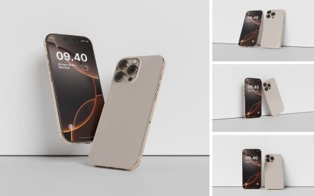 iPhone 16 Pro手机模型样机 (PSD,PDF)