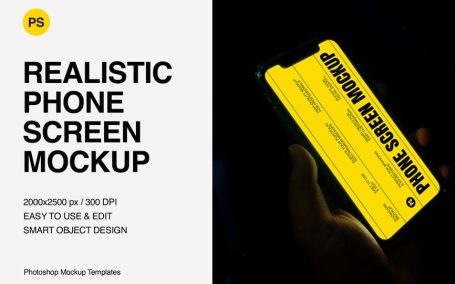 真实的电话手机屏幕模型样机 (PSD)