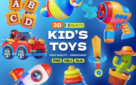 儿童玩具 3D 插图包 (PNG)