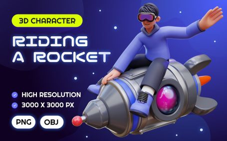 骑火箭的人 3D 图 (PNG,OBJ)