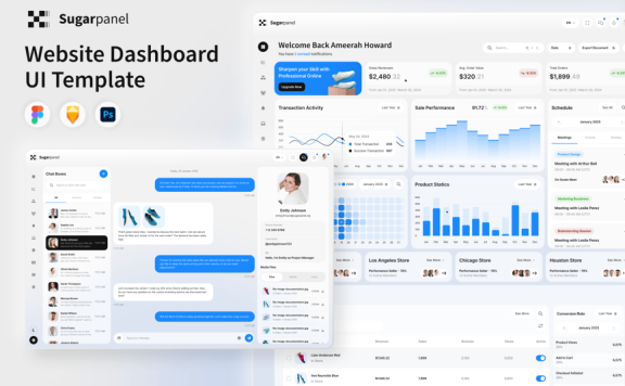 网站管理仪表板面板 (FIG,PSD,SKETCH)