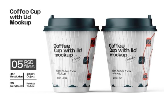带盖模型的外卖咖啡杯样机 (PSD)
