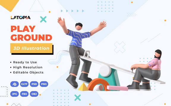 游乐场 3D插画 (JPG,PSD,PNG,Blend,FBX,OBJ)