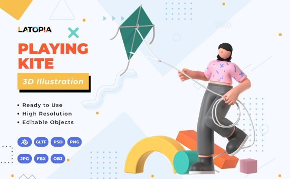 3D风筝插画 (JPG,PNG,PSD,Blend,FBX,OBJ)