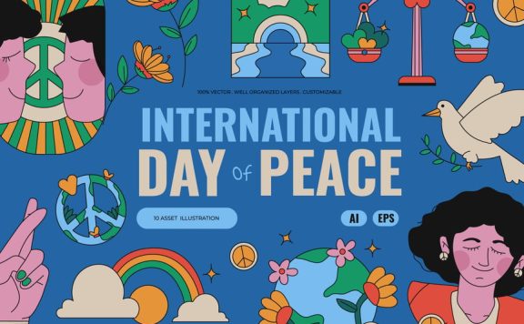 蓝色复古国际和平日素材 (AI,EPS)