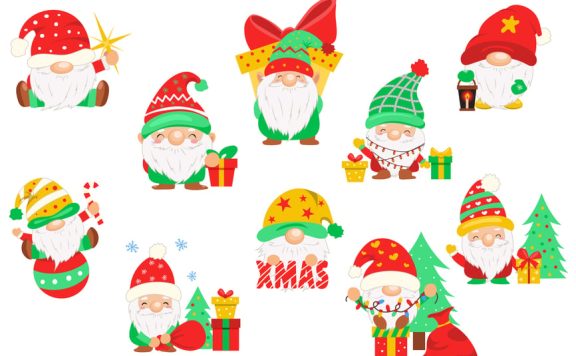 圣诞可爱侏儒套装 (AI,EPS,JPG,PNG,PDF,SVG)