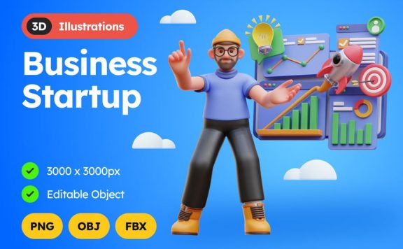 创业 3D 插图 (obj,fbx)