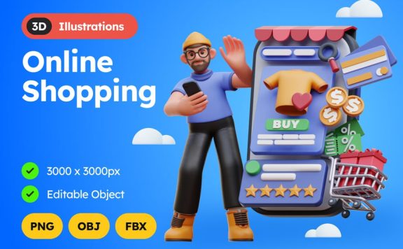 网上购物 3D 插图 (obj,fbx)