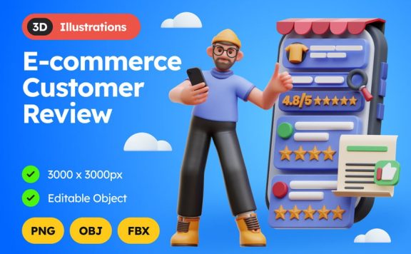 电子商务客户评论 3D 插图 (obj,fbx)