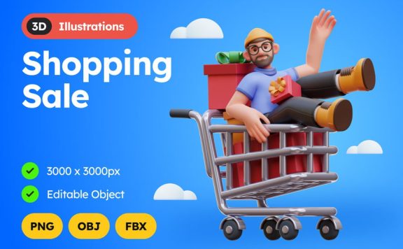 购物销售 3D 插图 (obj,fbx)