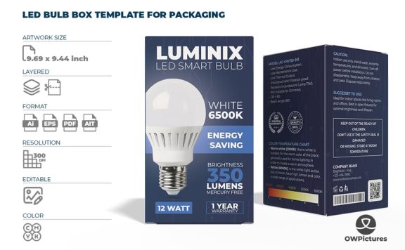 LED 灯泡盒包装模板 (AI,EPS,PDF)