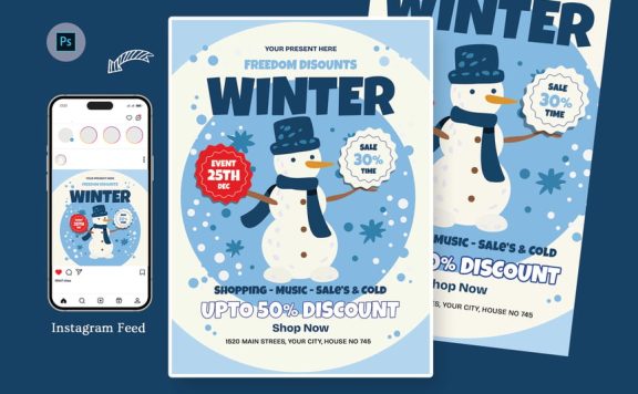 冬季销售日传单模板 (PSD)