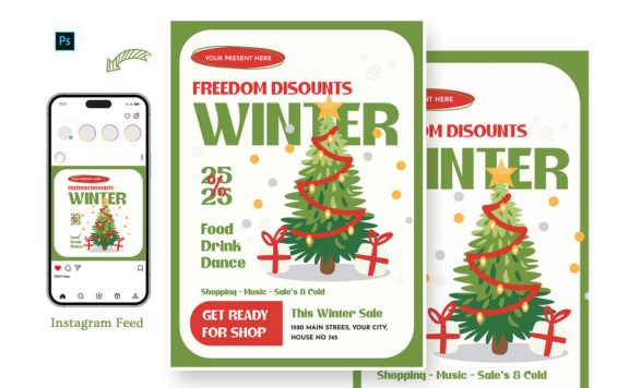 提供冬季销售日传单模板 (PSD)