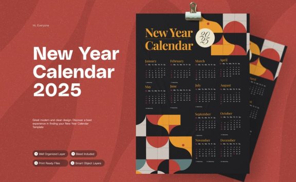 黑色几何-2025日历 (AI,EPS,PSD)