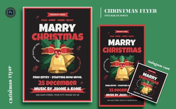 圣诞问候日传单模板 (PSD)