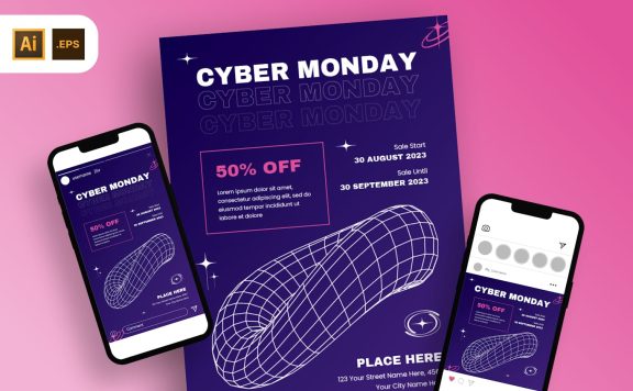 抽象技术宣传营销海报模版 (AI,EPS)