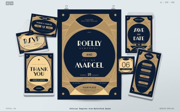 装饰艺术婚礼请柬包 (AI,EPS,PSD)