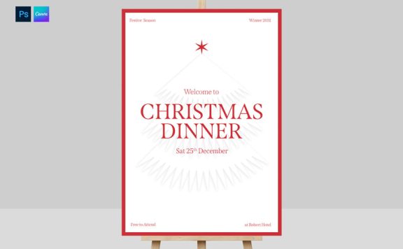 圣诞节欢迎标志简约海报模板 (PSD)