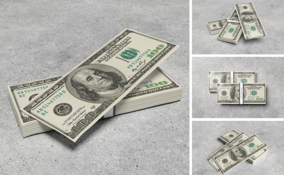 金钱堆栈模型样机 (PSD,PDF)