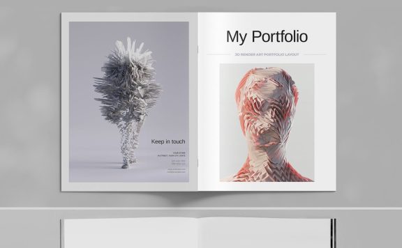 3D 渲染作品集宣传册布局模板画册 (INDD)