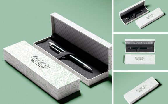 笔和礼品盒模型样机 (PSD,PDF)