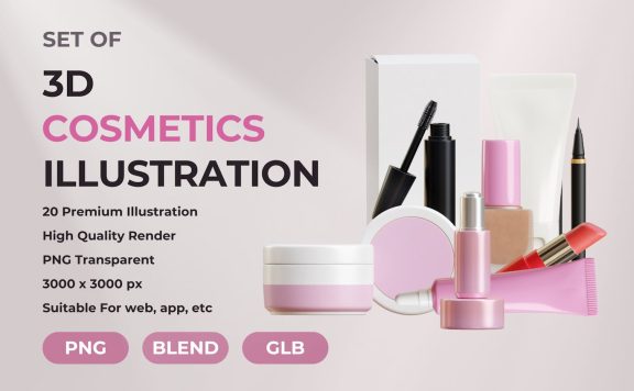 3D化妆品护肤品插画 (PNG,Blend,GLB)