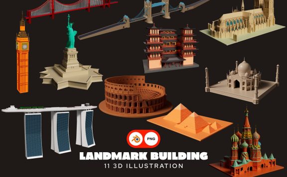 地标建筑 3D 插图包 (PNG.OBJ)