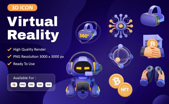 虚拟现实 3D 图标 (PNG,OBJ,FBX,Blend)