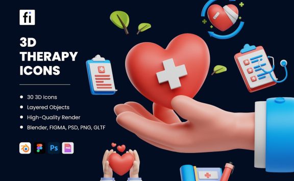 3D 康复图标集 (FIG,PNG,PSD,Blend)