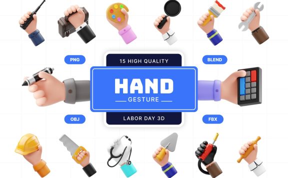 手势劳动节 3D 图 (PNG,OBJ)