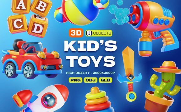儿童玩具 3D 插图包 (PNG)