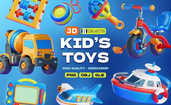 儿童玩具 3D 插图包 (PNG)