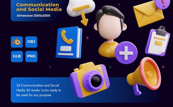 通信和社交媒体 3D 图标 (PNG)