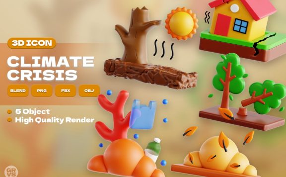 气候危机 3D 图标集 (PNG,OBJ,FBX,BLEND)