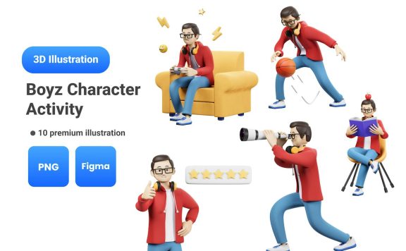 活动 3D 人物插图 (FIG,PNG)