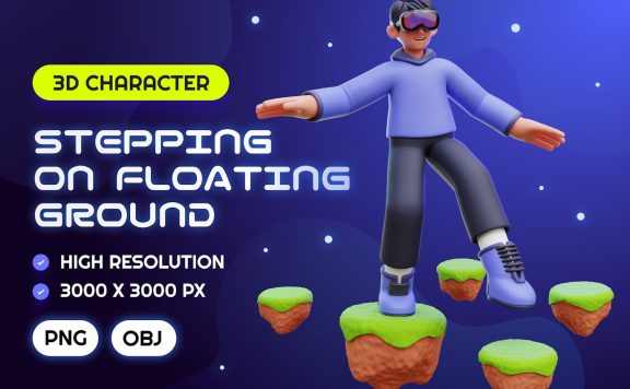 踩在浮地 3D 插图上 (PNG,OBJ)