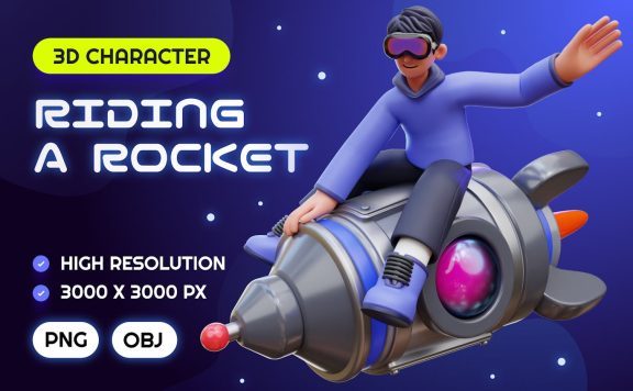 骑火箭的人 3D 图 (PNG,OBJ)
