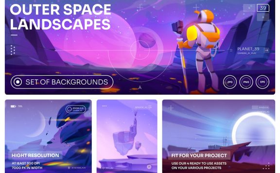 太空卡通插画场景 Vol.39 (EPS,JPG,PNG)