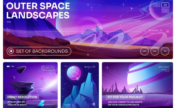 太空卡通插画场景 Vol.15 (EPS,JPG,PNG)