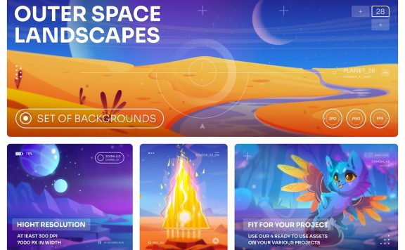 太空卡通插画场景 Vol.28 (EPS,JPG,PNG)